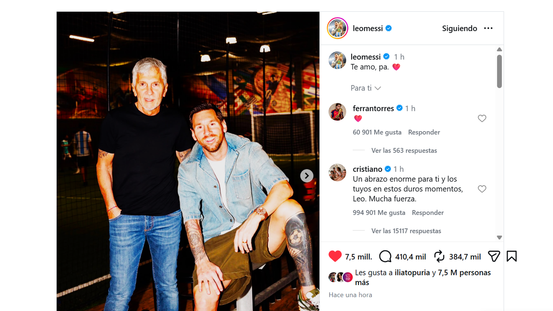 El mensaje de Cristiano Ronaldo a Messi tras la muerte de su padre
