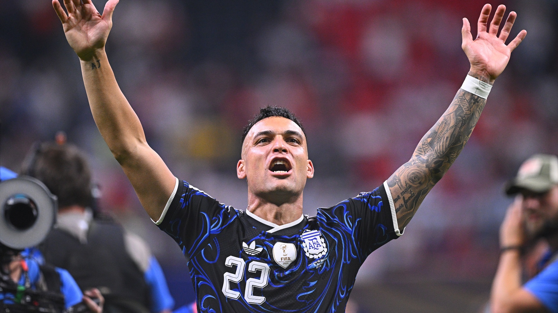 Lautaro Martínez celebra un triunfo durante el Mundial Lautaro Martínez celebra un triunfo durante el Mundial