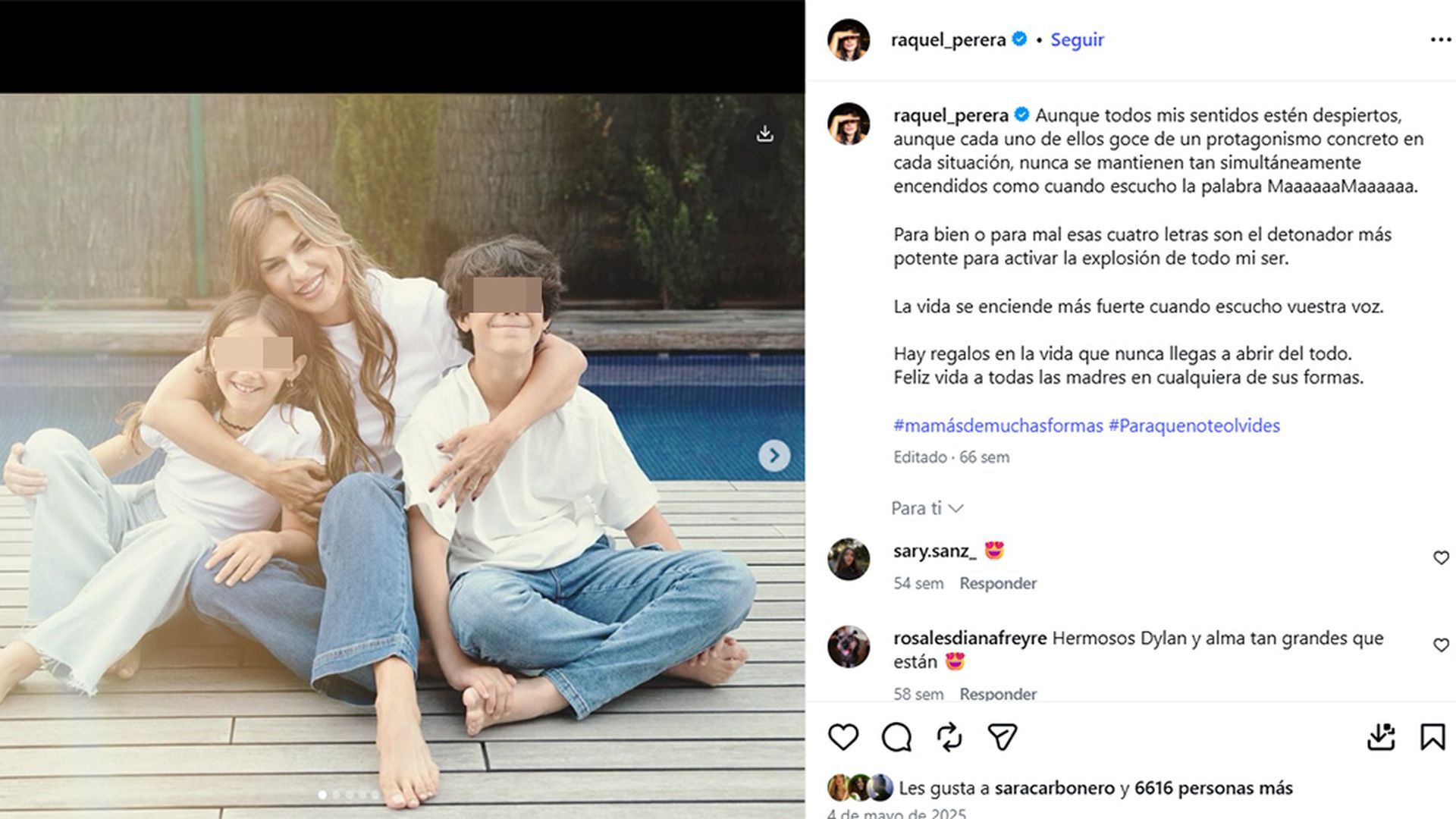 Raquel Perera y sus dos hijos