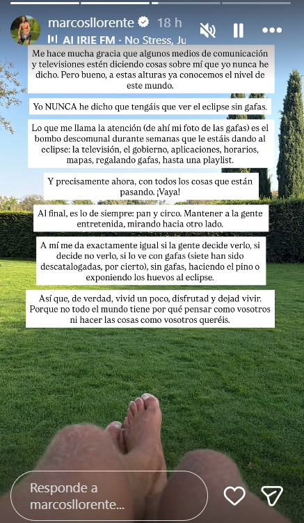 La publicación de Marcos Llorente sobre el eclipse