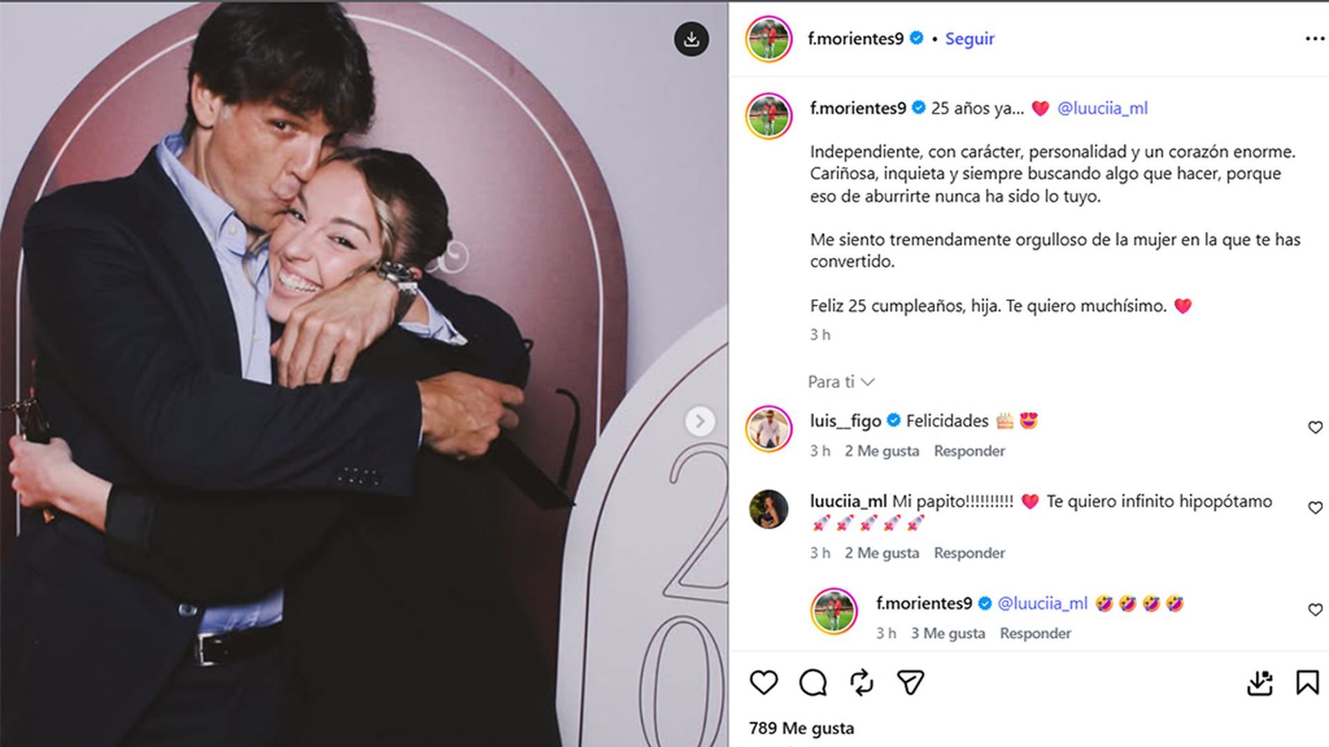 El mensaje de Morientes a su hija Lucía