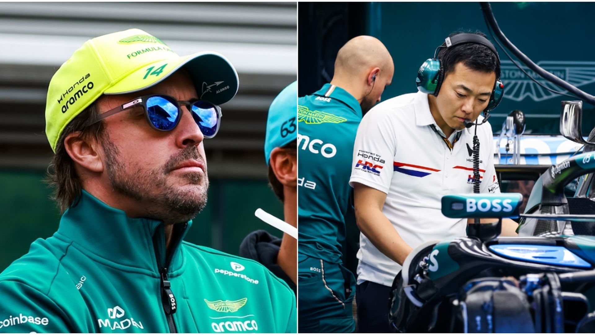 Fernando Alonso y un trabajador de Honda Fernando Alonso y un trabajador de Honda