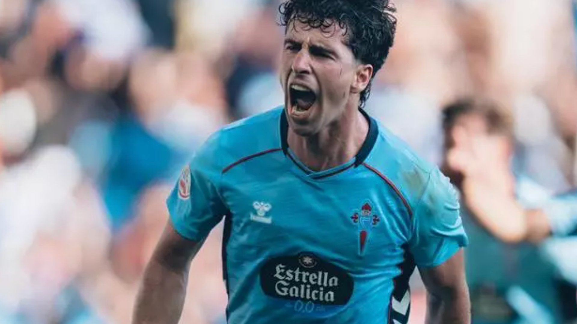 Hugo González celebra un gol con el Celta