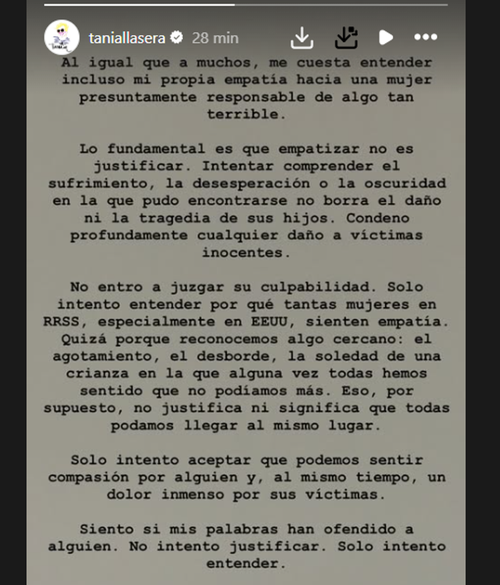 El comunicado de Tania Llasera tras la polémica
