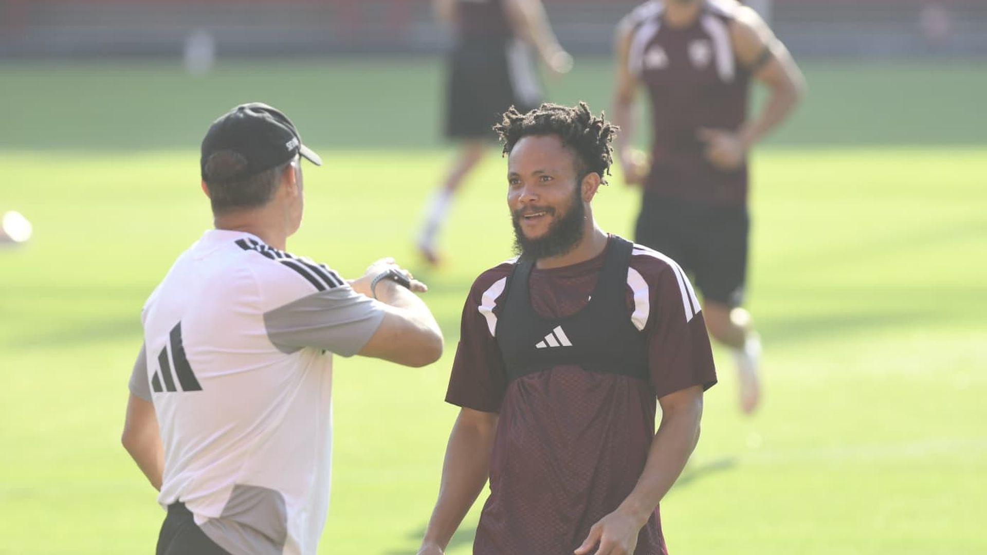 Luis García Plaza y Ejuke, en el entrenamiento de este miércoles
