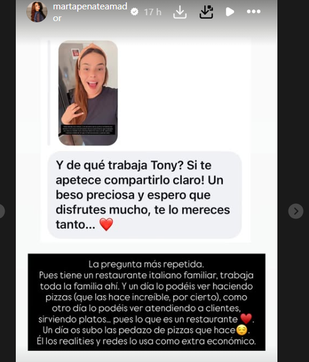 Marta Peñate cuénta en qué trabaja Tony Spina