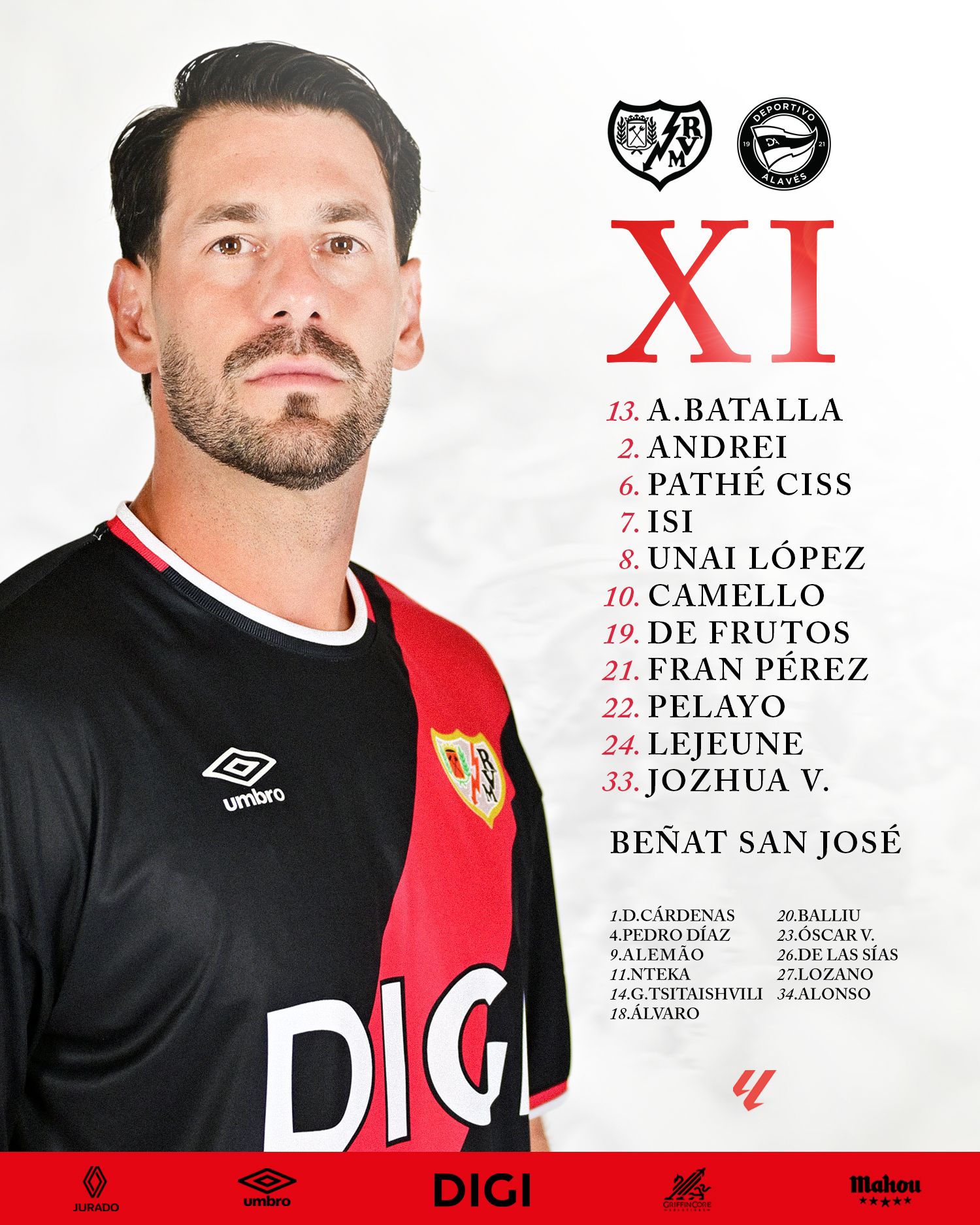 Alineación del Rayo Vallecano ante el Alavés