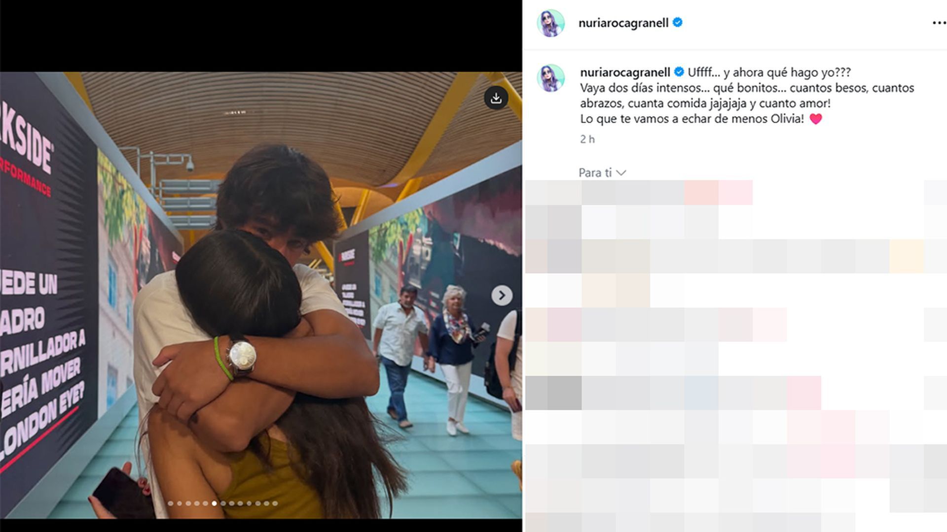 Nuria Roca se despide de su hija