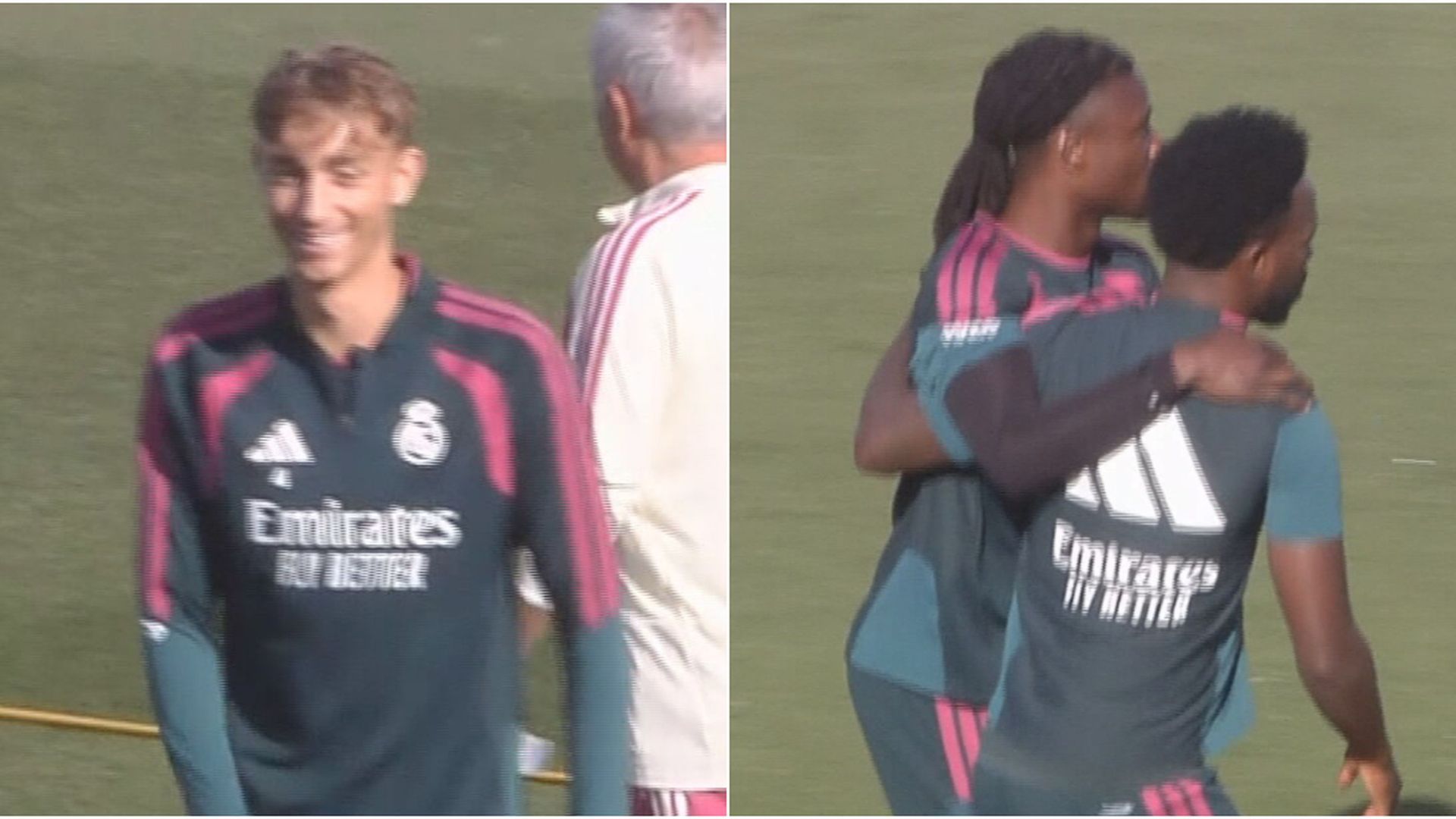 Dean Huijsen, Eduardo Camavinga y Vinicius Junior durante el entrenamiento del Real Madrid