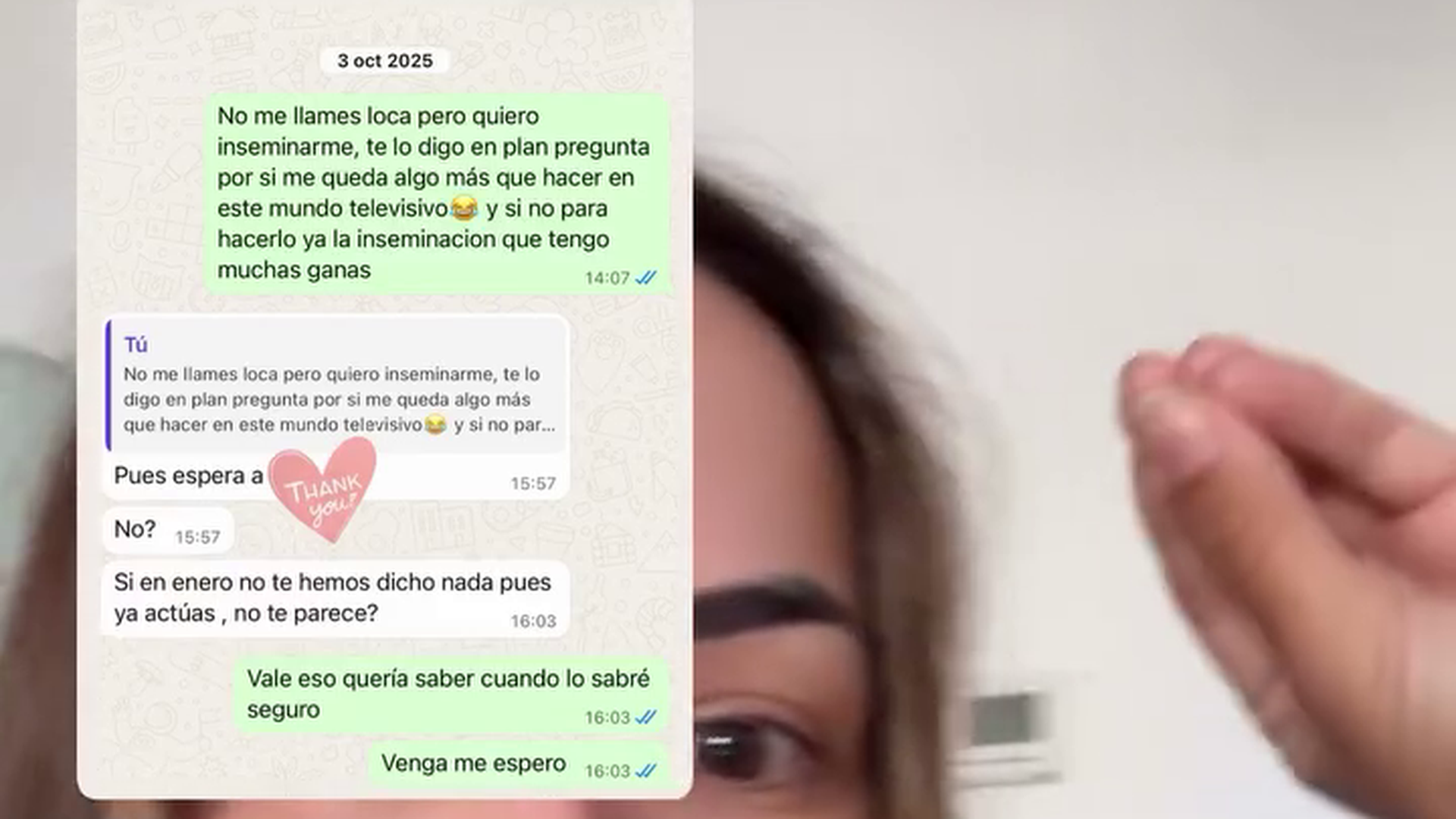 La captura de pantalla que Lucía Sánchez publica como prueba de que lleva un año pensando en quedarse embarazada