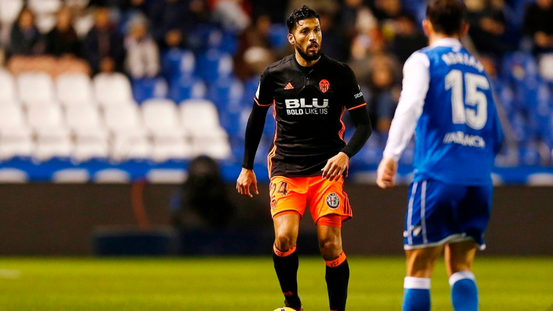 Garay en el último Dépor-Valencia