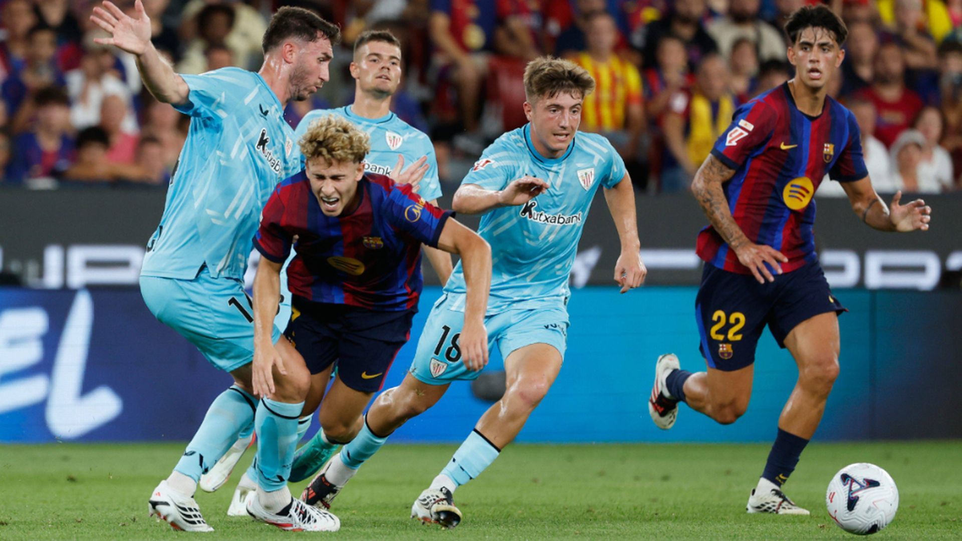 Jugadores del Athletic, en el Camp Nou