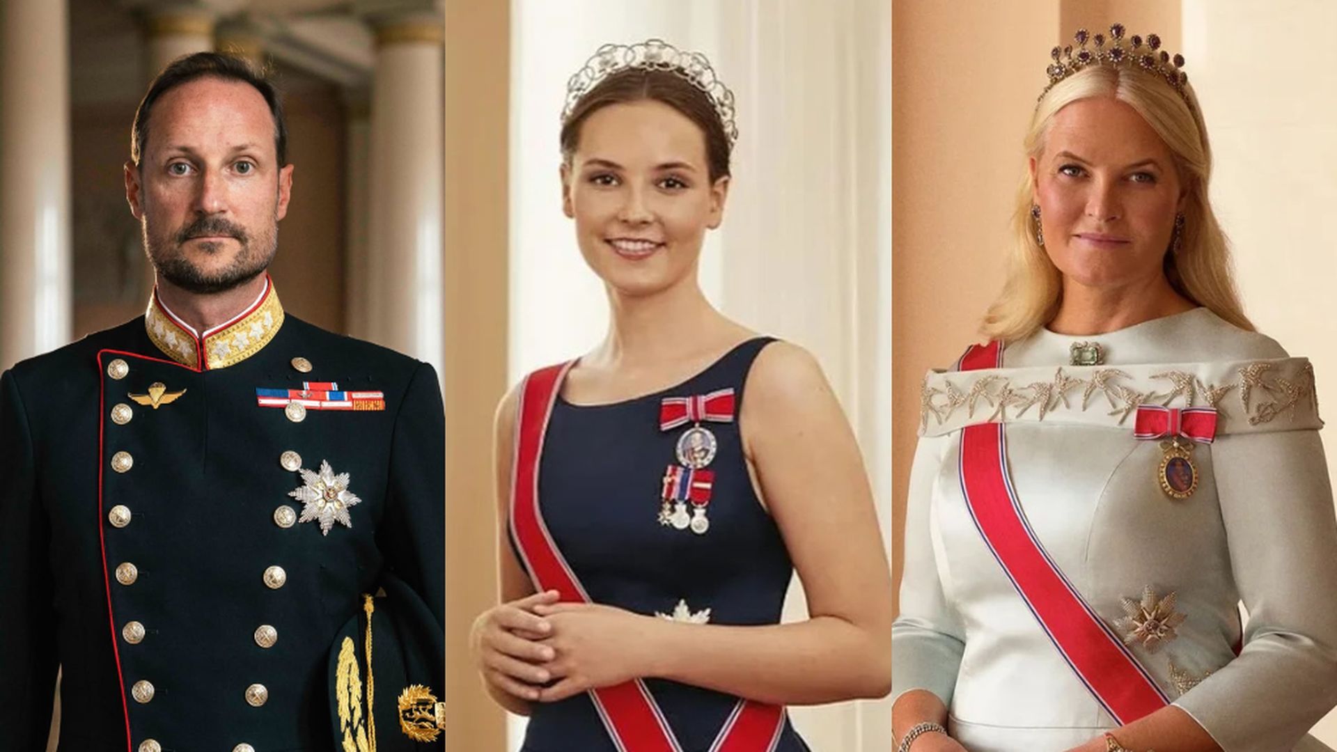 Primeros retratos como reyes de Haakon, Ingrid y Mette-Marit de Noruega Primeros retratos como reyes de Haakon, Ingrid y Mette-Marit de Noruega