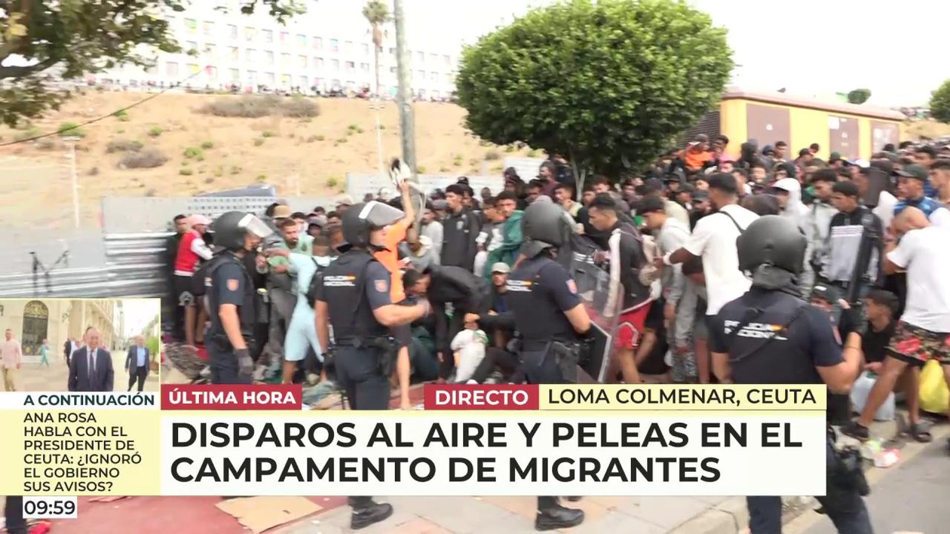 Disparos al aire y peleas en el campamento de migrantes de Ceuta