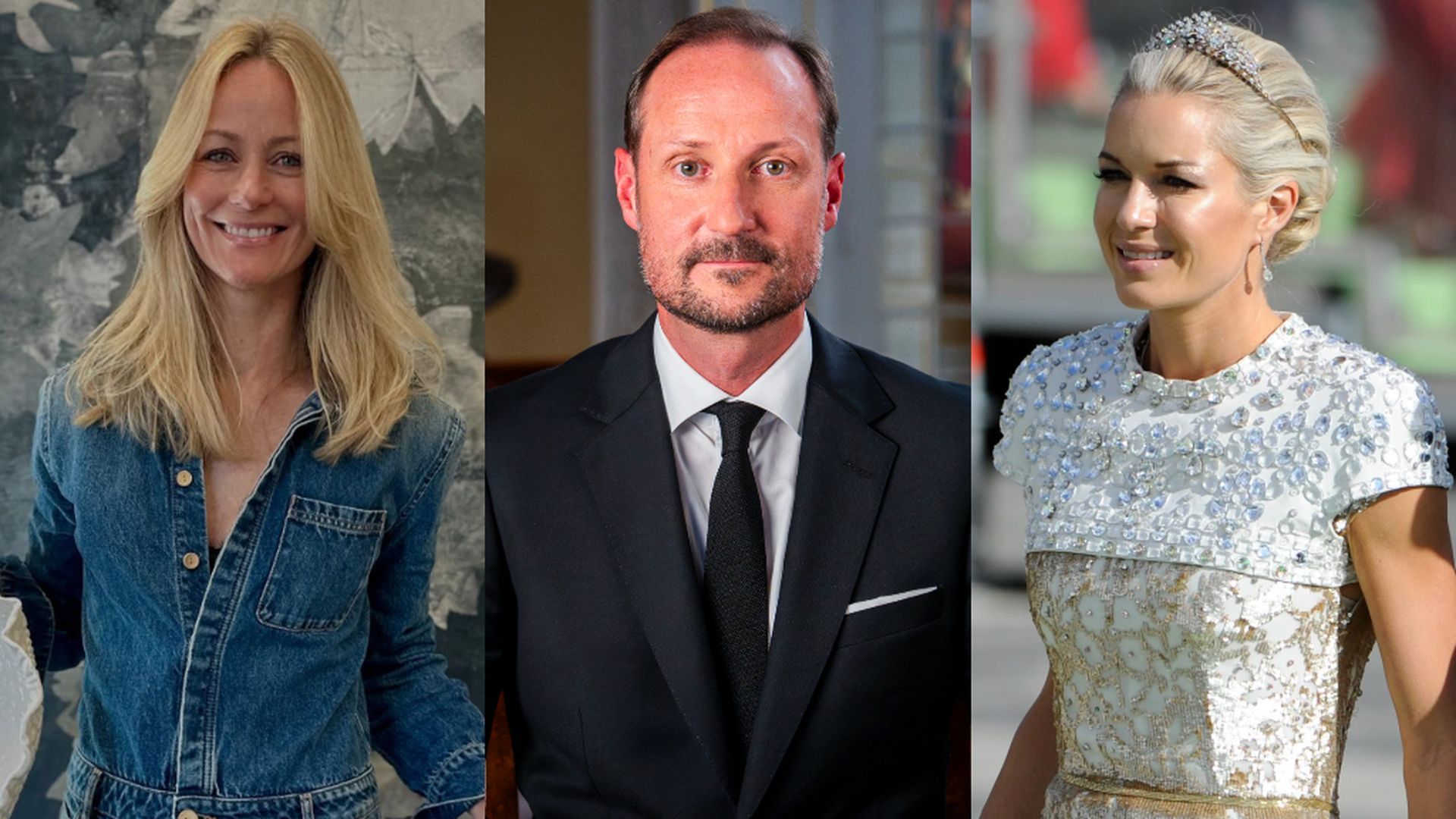 Fotomontaje que incluye, de izquierda a derecha, a Cathrine Knudsen, al rey Haakon y Celine Midelfart Fotomontaje que incluye, de izquierda a derecha, a Cathrine Knudsen, al rey Haakon y Celine Midelfart