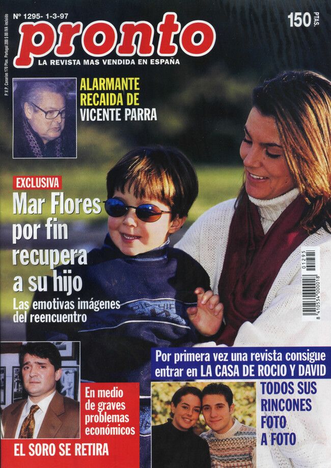 Portada de la revista 'Pronto' de marzo de 1997 con Mar Flores y Carlo Costanzia siendo niño