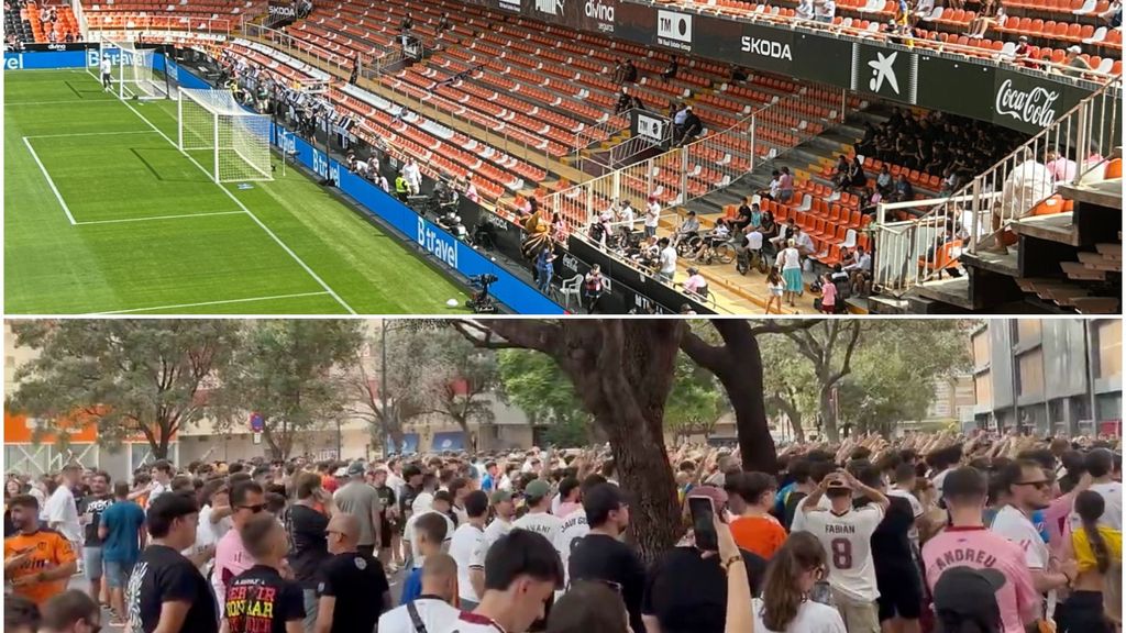 Protestas fuera de Mestalla antes del Valencia-Barça