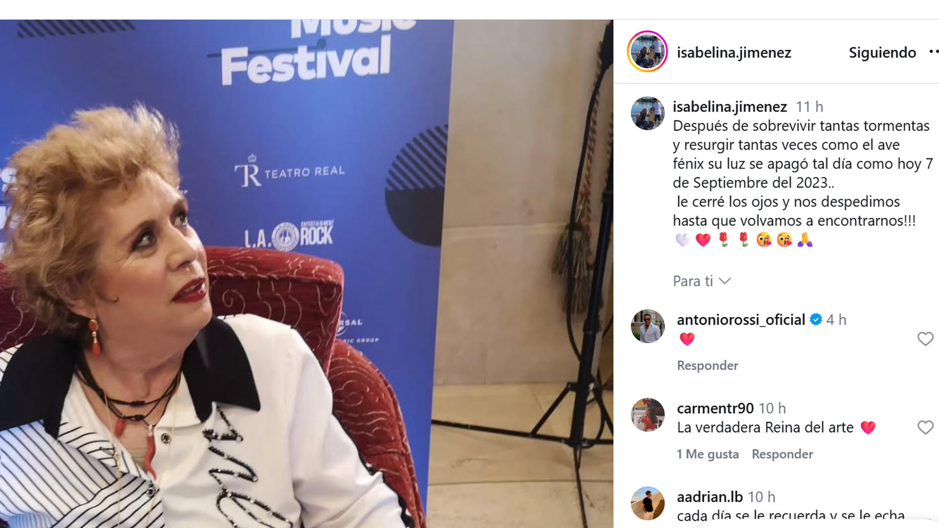 La publicación de Instagram de Isabel Jiménez, hermana de María Jiménez