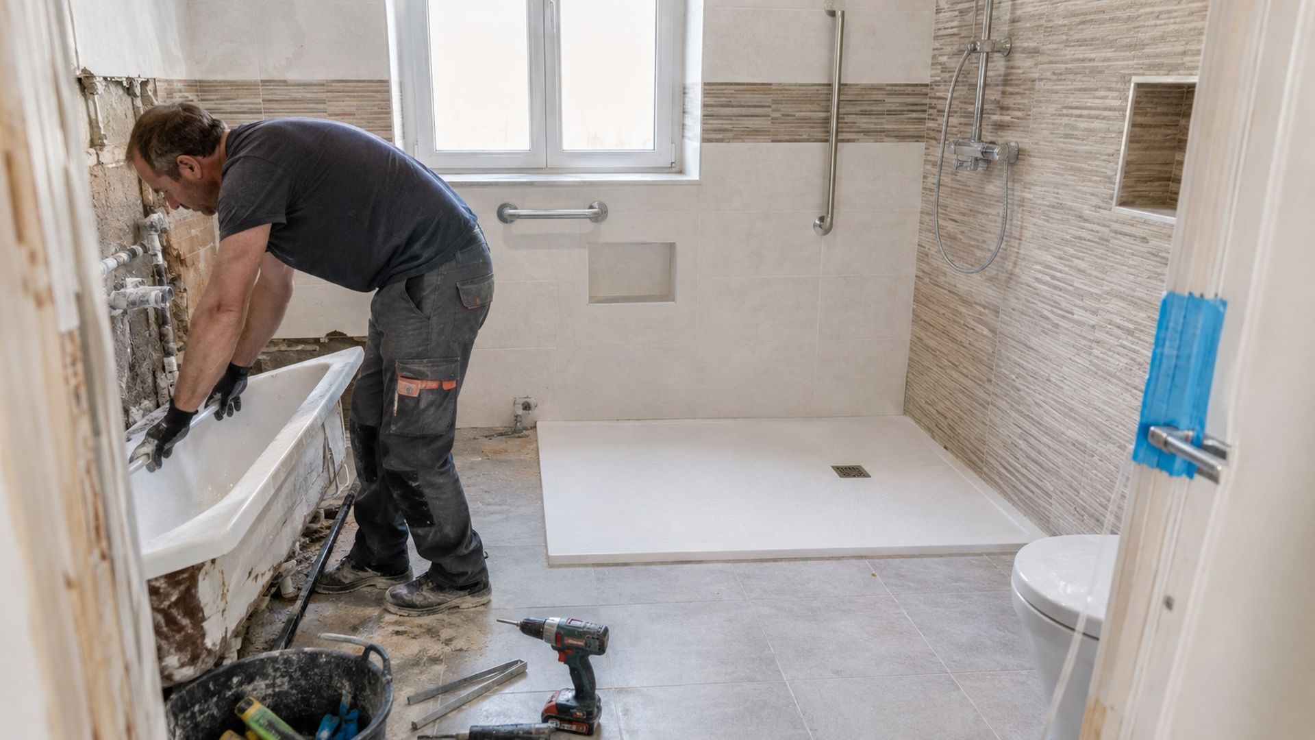 Retirando una bañera para colocar un plato de ducha Retirando una bañera para colocar un plato de ducha