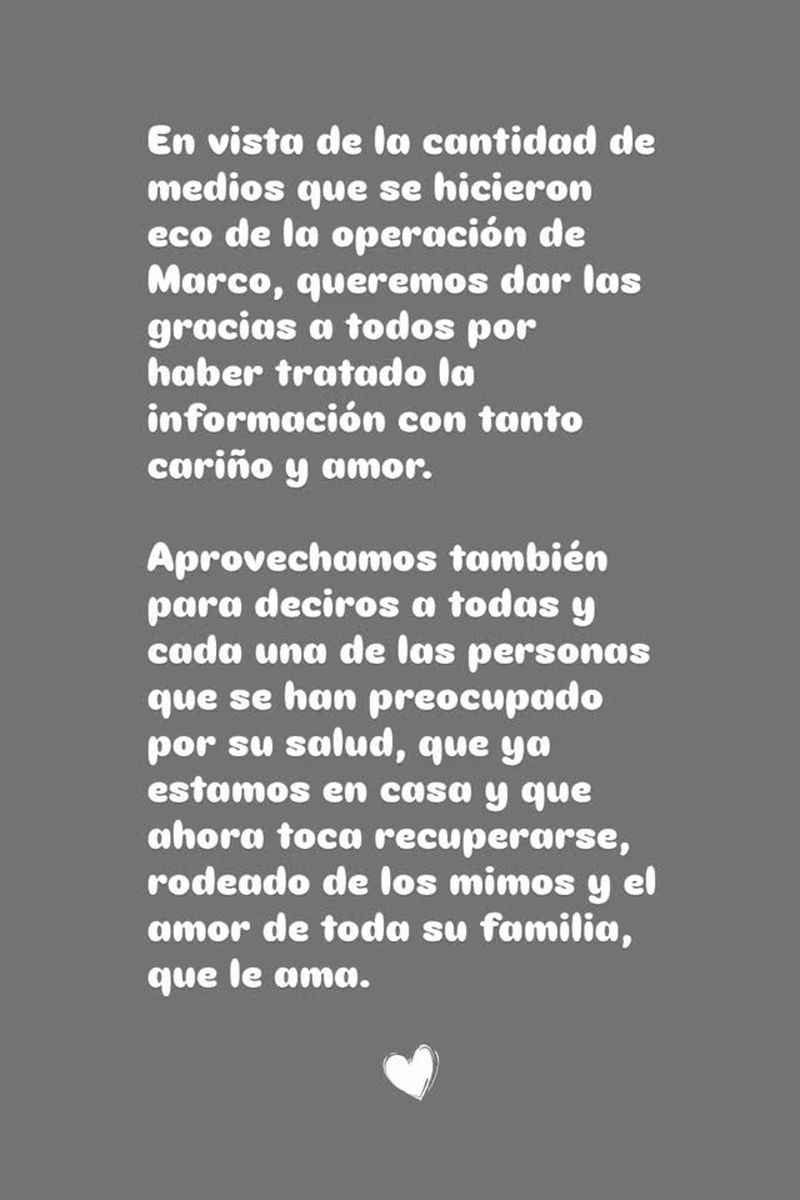 El comunicado sobre el estado de salud de Marco, el hijo de Melendi y Damaris Abad