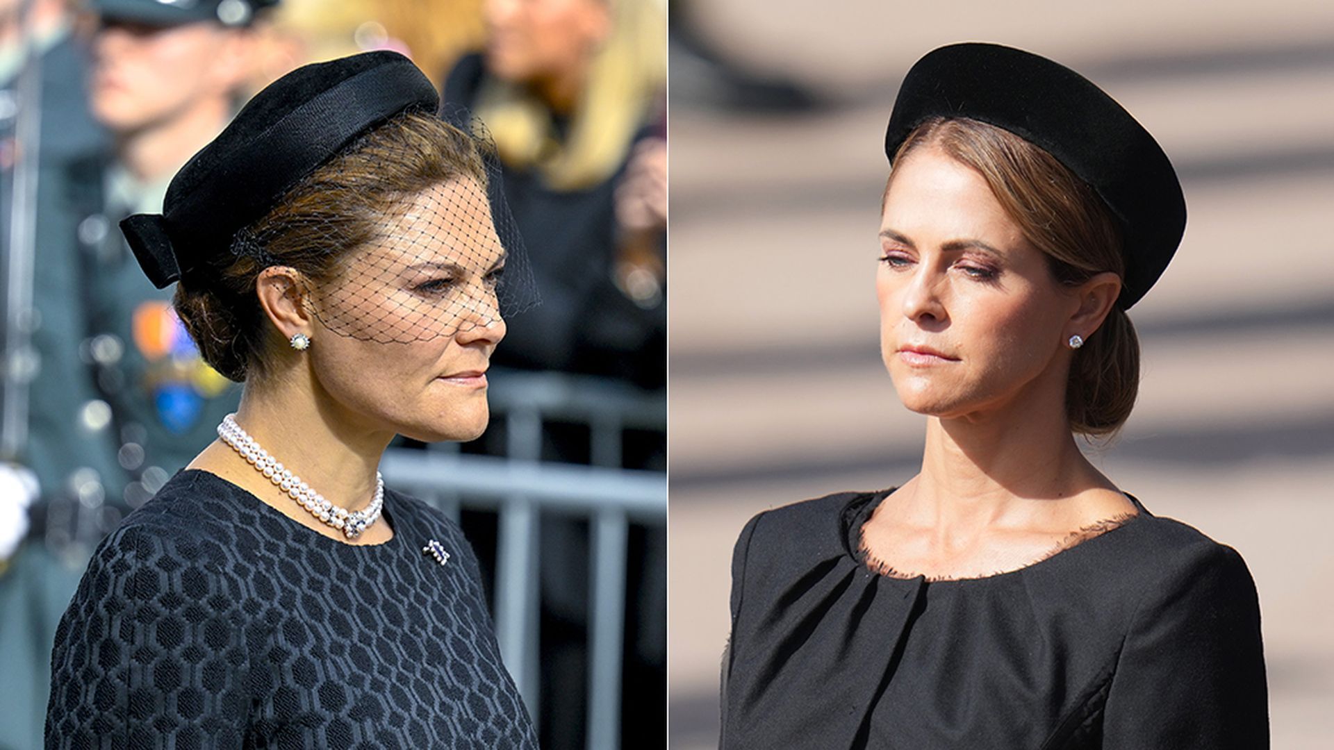 Victoria y Magdalena de Suecia en el funeral de Harald V