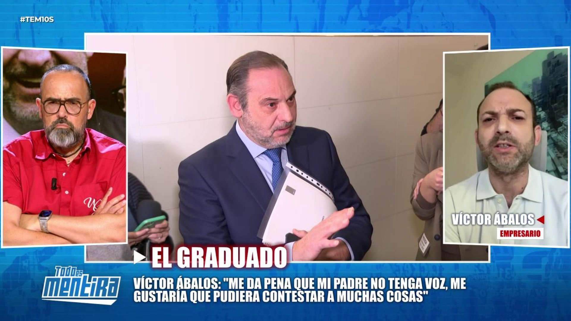 El hijo de Ábalos, en directo en ‘Todo es mentira’ tras la matrícula de su padre en la UNED: “También está escribiendo un libro”