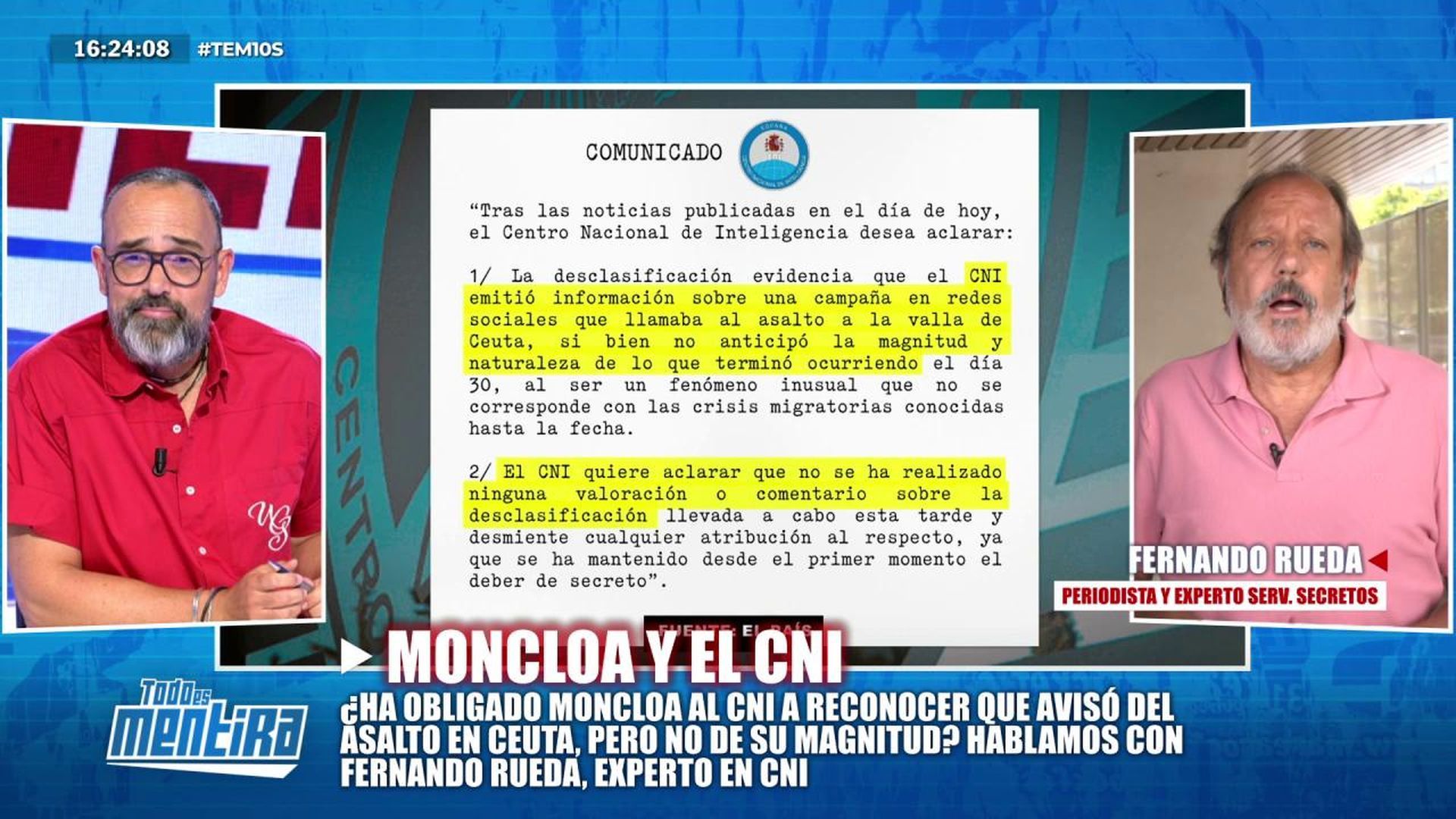 Fernando Rueda analiza el comunicado del CNI en el que reconocen que se avisó del asalto, pero no de su magnitud: "El CNI no tiene este tipo de comportamientos"