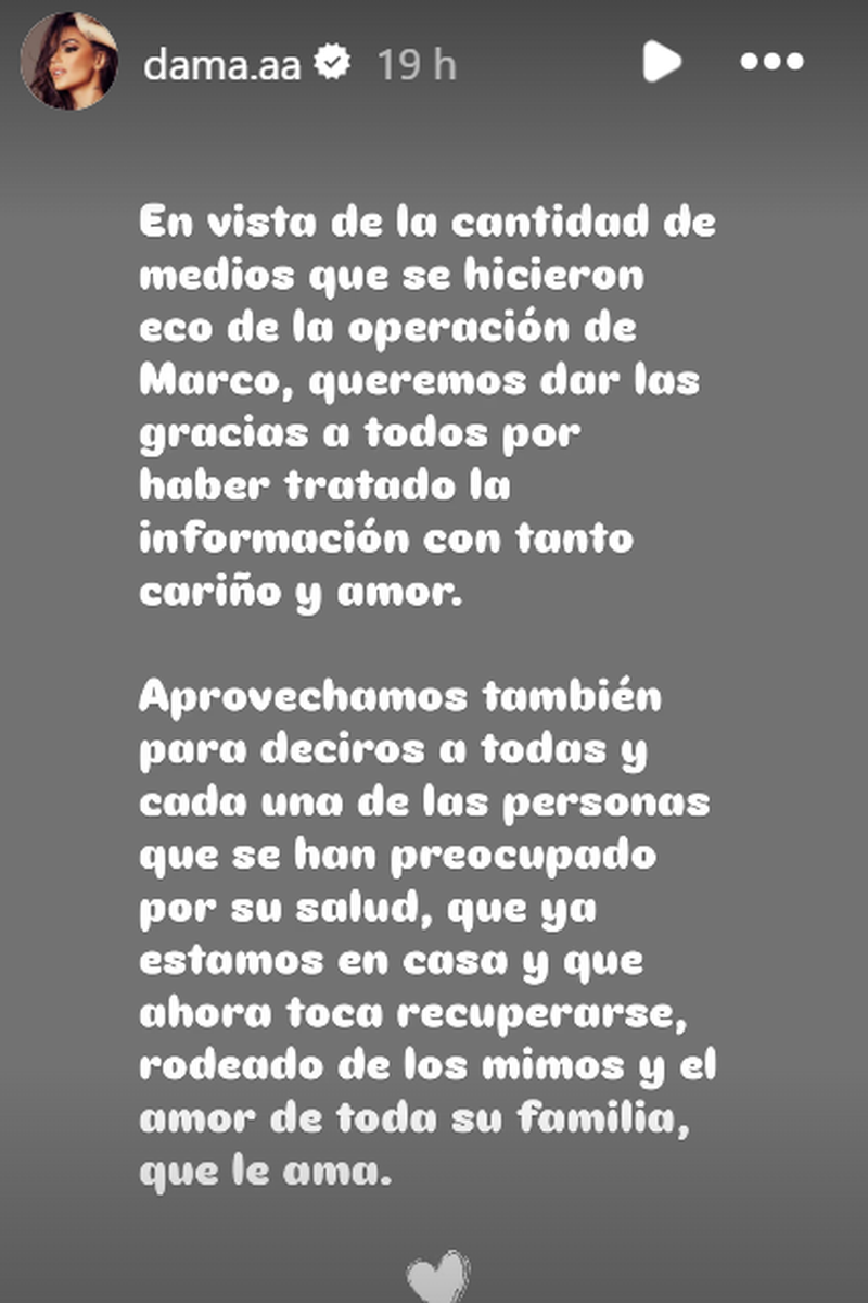 Historia de Dama, expareja de Melendi, compartida en Instagram