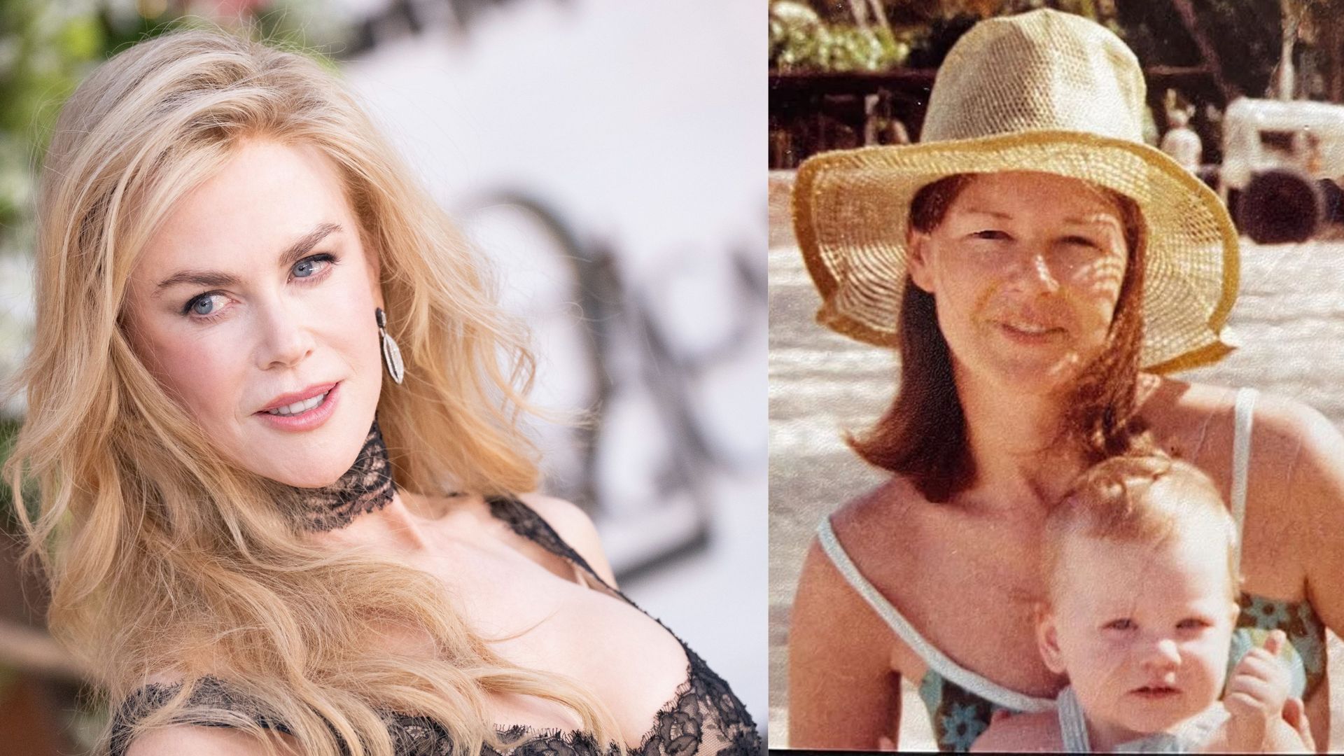 Fotomontaje con Nicole Kidman en una imagen reciente y de bebé, con su madre