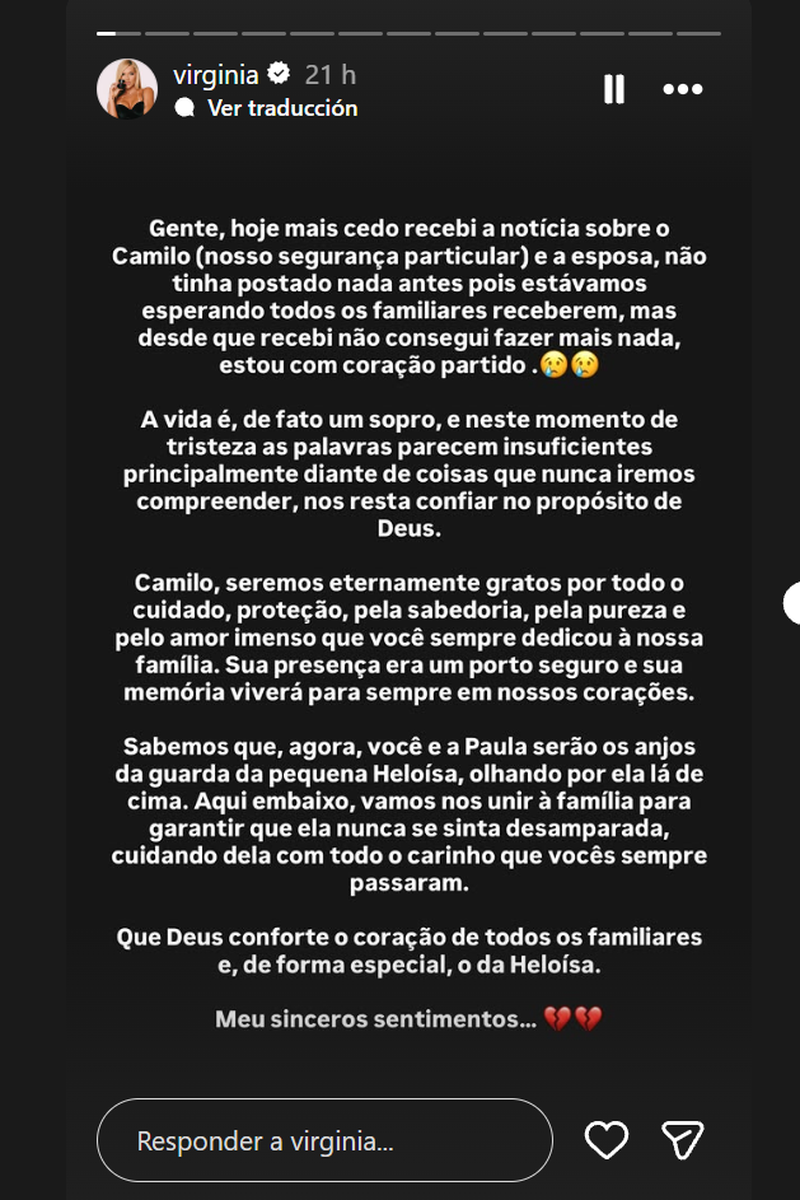 Virginia Fonseca ha comunicado la muerte de su guardaespaldas