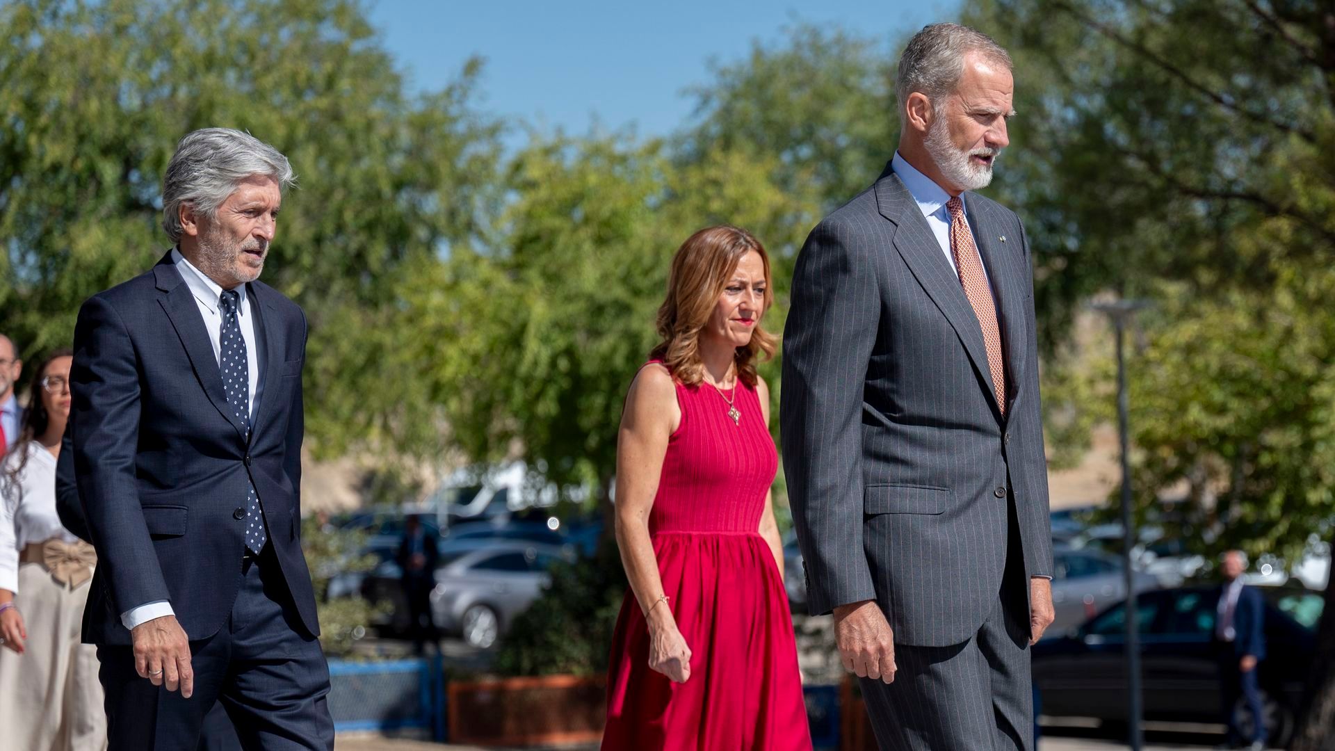 El rey Felipe VI, el ministro del Interior, Fernando Grande-Marlaska y la directora general de Protección Civil y Emergencias, Virginia Barcones El rey Felipe VI, el ministro del Interior, Fernando Grande-Marlaska y la directora general de Protección Civil y Emergencias, Virginia Barcones
