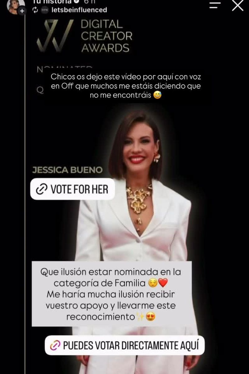 Jessica Bueno, nominada a unos premios por su labor como influencer sobre contenido de familia