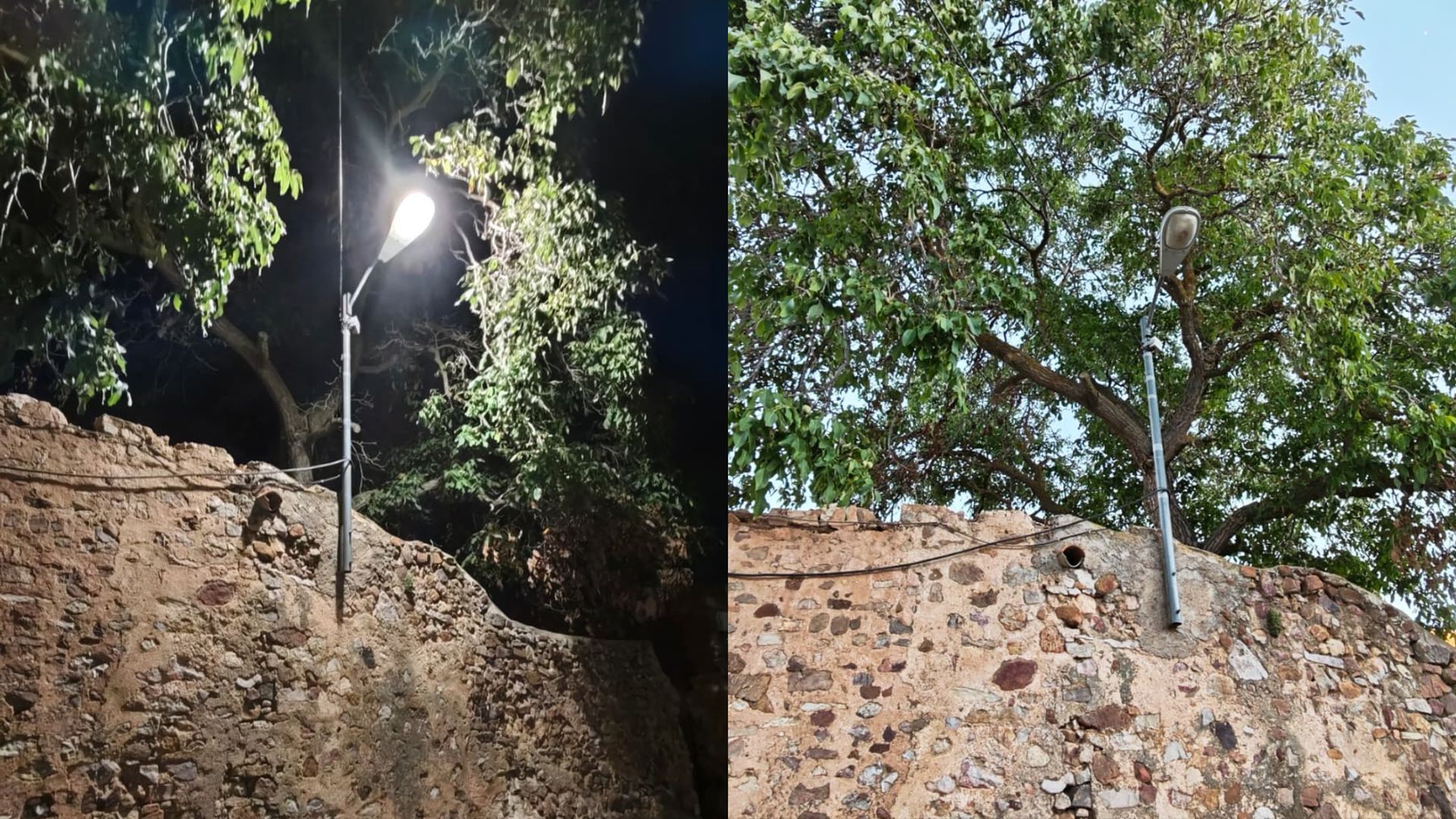 La farola de la discordia, de noche y de día