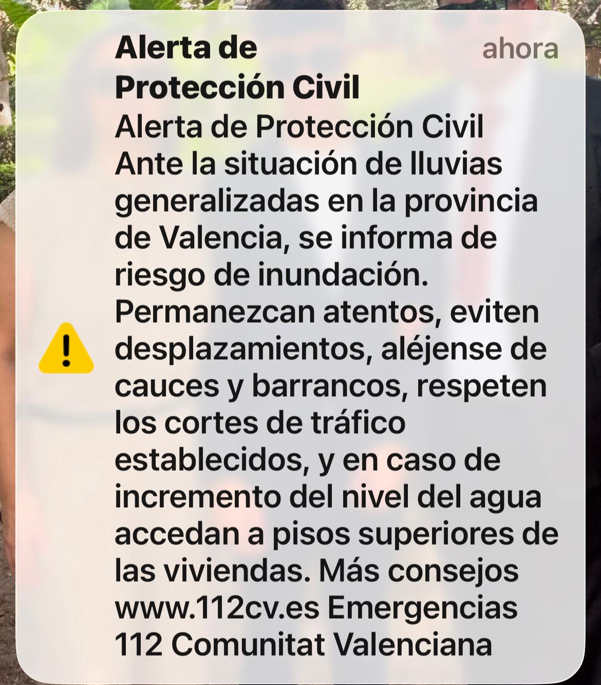 Mensaje ES Alert enviado a teléfonos móviles en Valencia