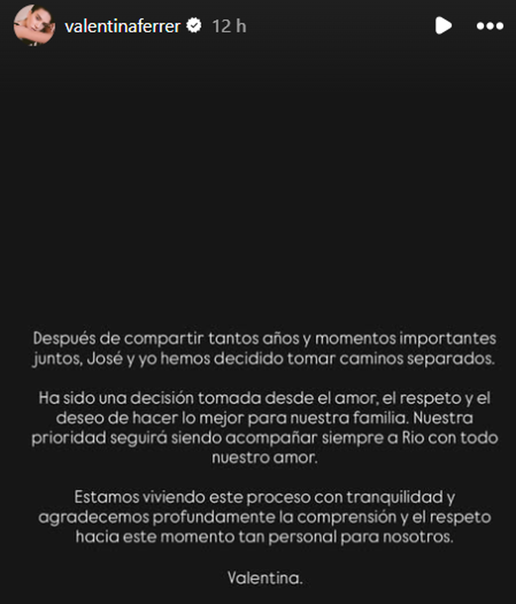El comunicado de Valentina Ferrer