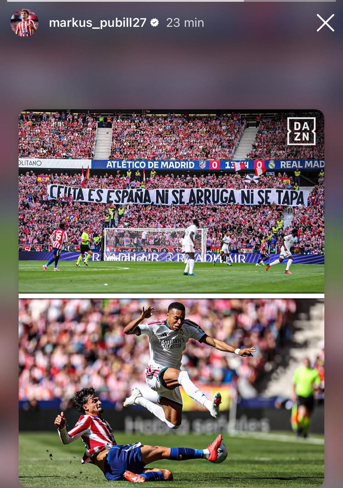 La publicación de Marc Pubill tras el derbi contra el Atlético de Madrid