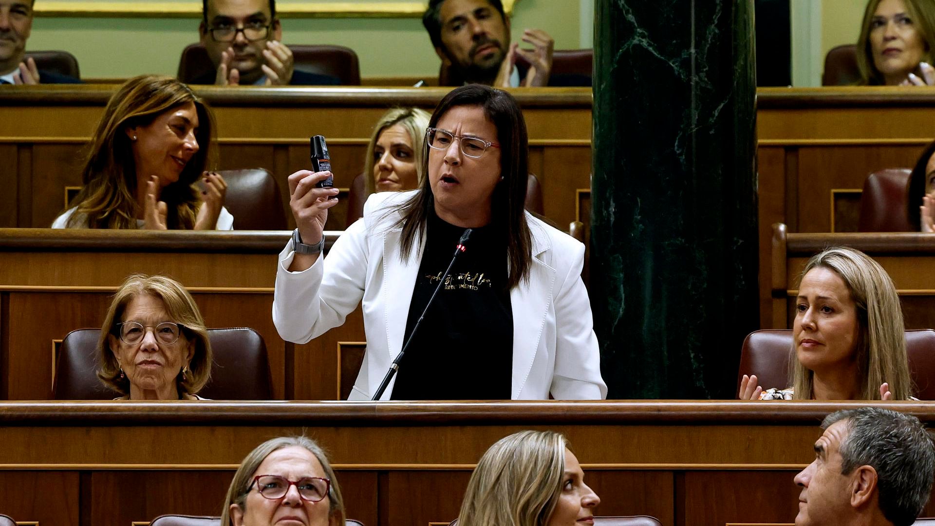 Bronca en el Congreso por la expulsión de la diputada del PP, Ana Vázquez, tras mostrar un bote de gas pimienta