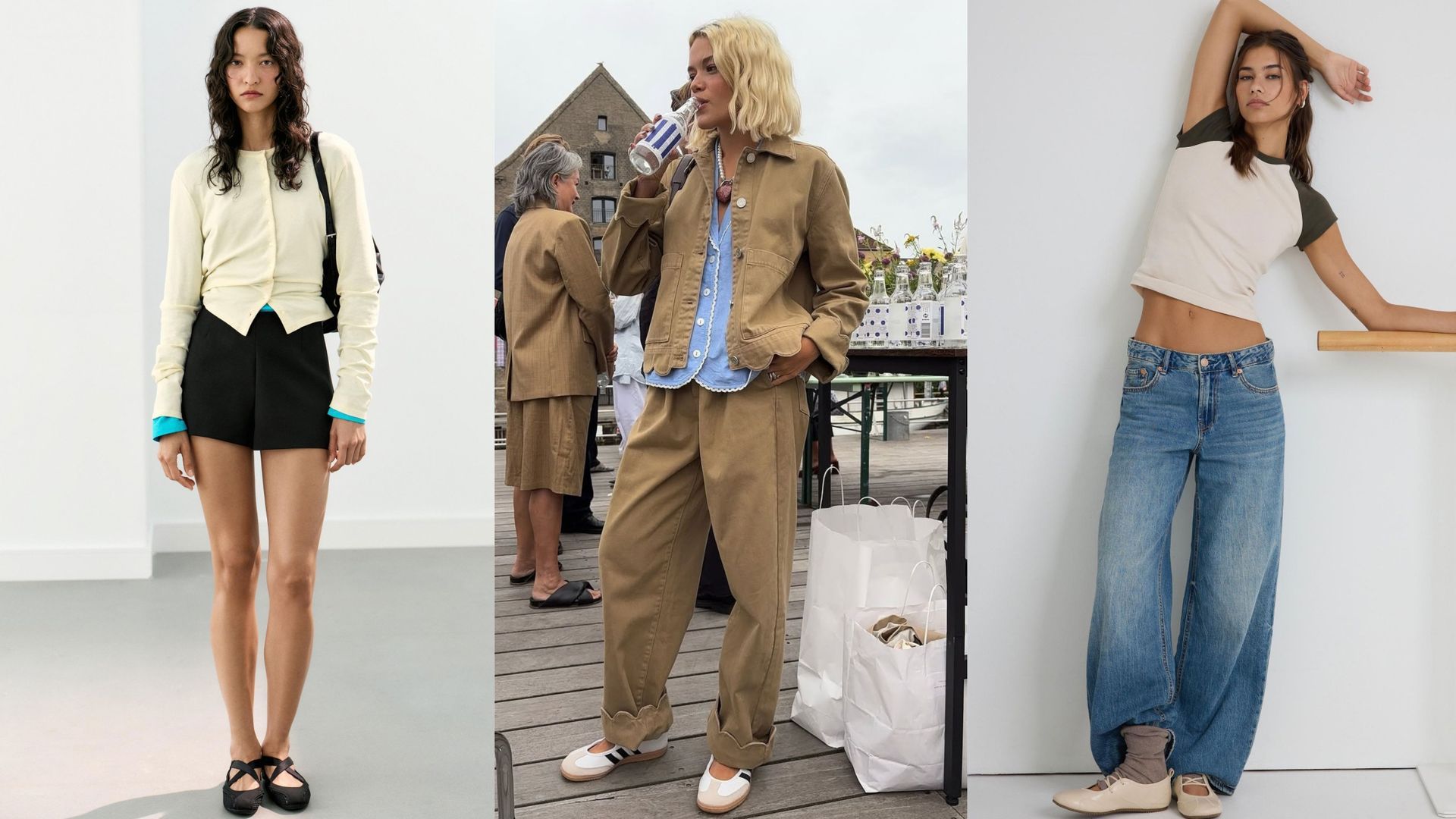 De izquierda a derecha, modelos vistiendo 'sneakerinas' de Zara, Adidas y Stradivarius De izquierda a derecha, modelos vistiendo 'sneakerinas' de Zara, Adidas y Stradivarius