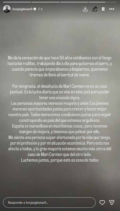 Borja Iglesias alza la voz por el desahucio de Mari Carmen