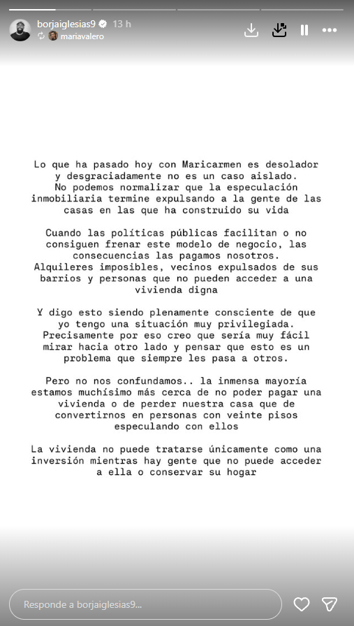 Borja Iglesias habla del desahucio de Mari Carmen