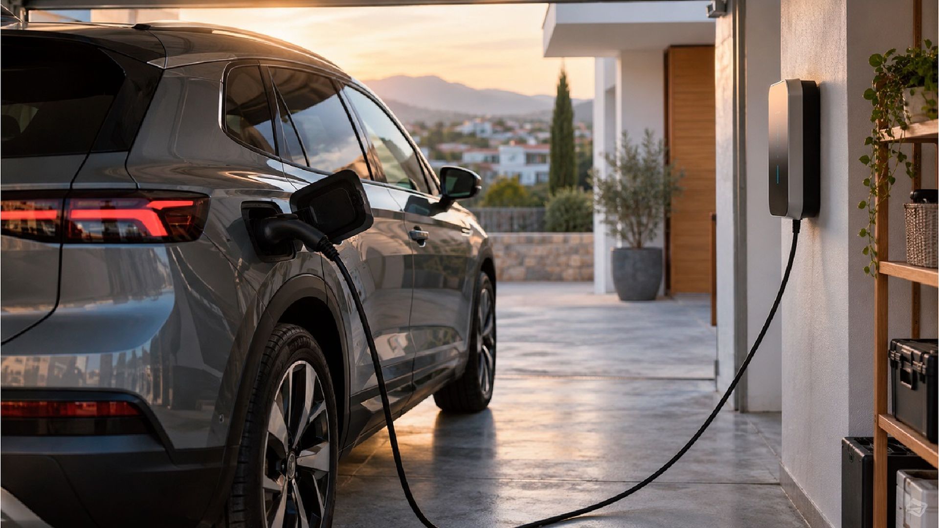 Un coche eléctrico, cargando Un coche eléctrico, cargando