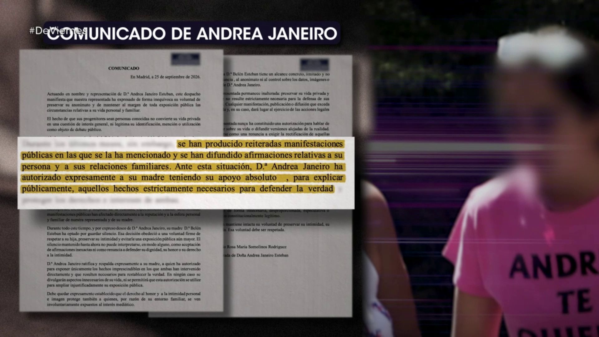 El comunicado de Andrea Janeiro en '¡De viernes!'