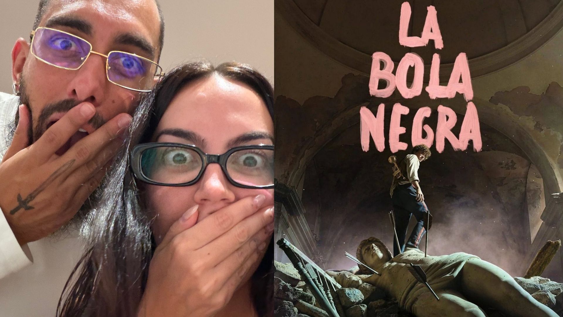 Borja Iglesias, María Valero y el cartel de la película 'La bola negra' Borja Iglesias, María Valero y el cartel de la película 'La bola negra'