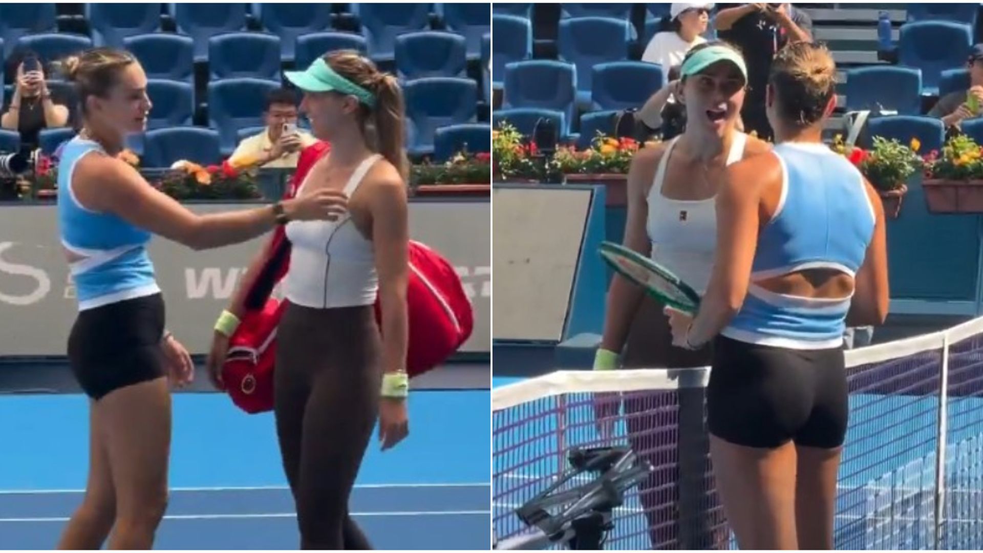 Aryna Sabalenka y Paula Badosa antes de una sesión de entrenamiento Aryna Sabalenka y Paula Badosa antes de una sesión de entrenamiento