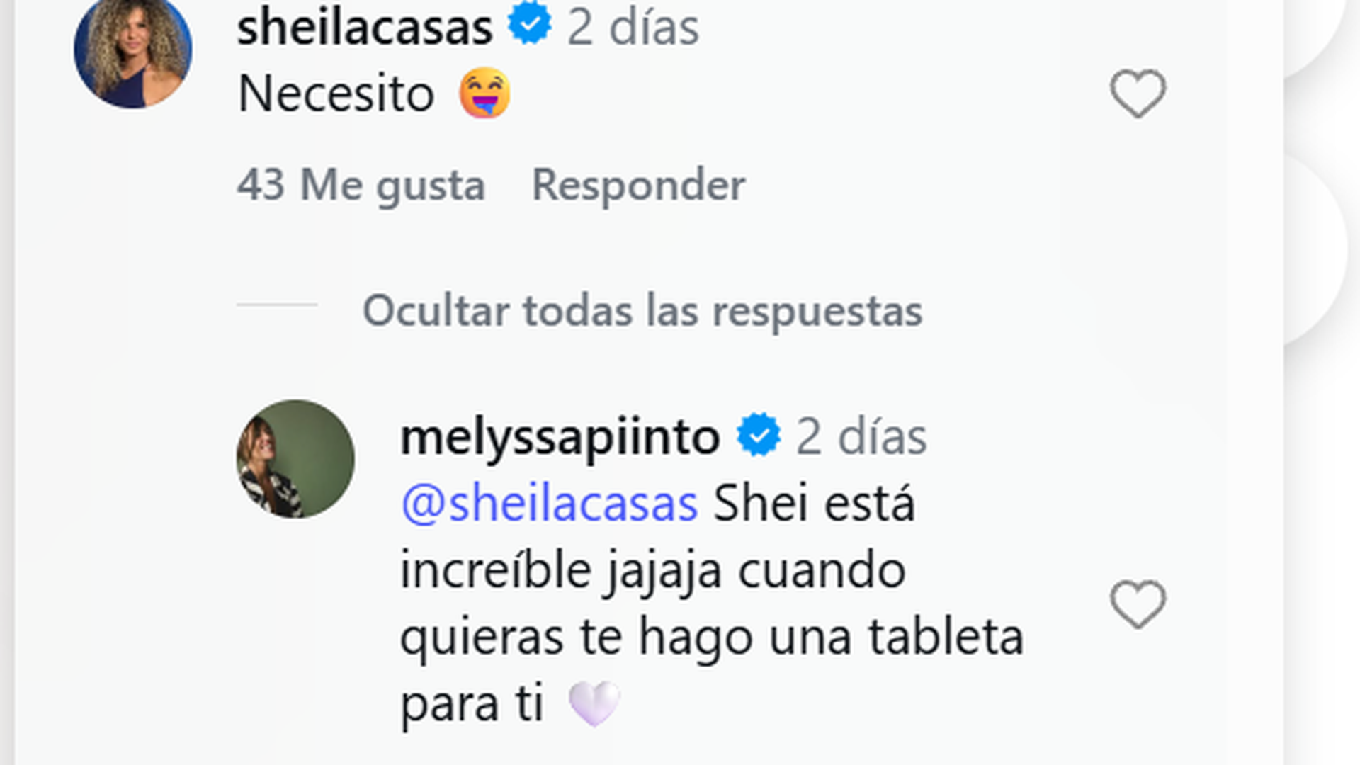 La cariñosa forma en la que Sheila Casas se dirige a Melyssa Pinto