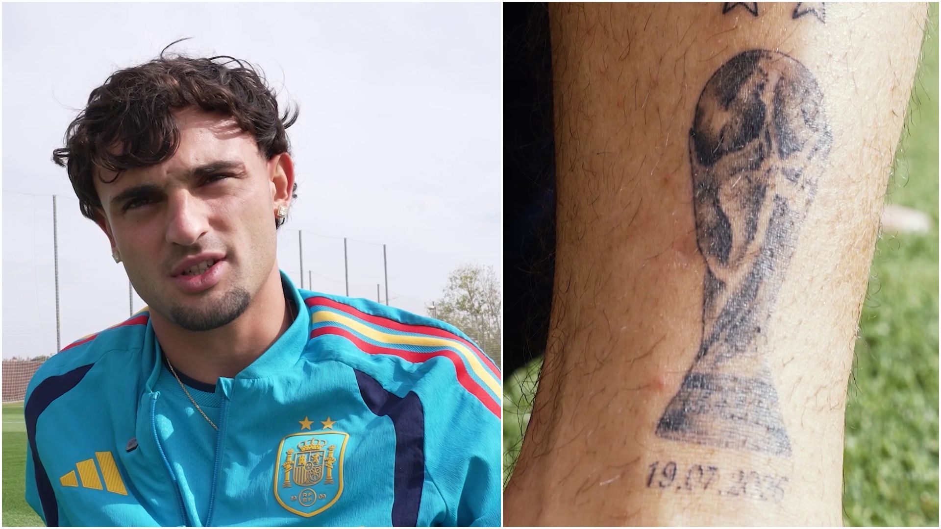 Marc Pubill enseñando su tatuaje de la Copa del Mundo Marc Pubill enseñando su tatuaje de la Copa del Mundo