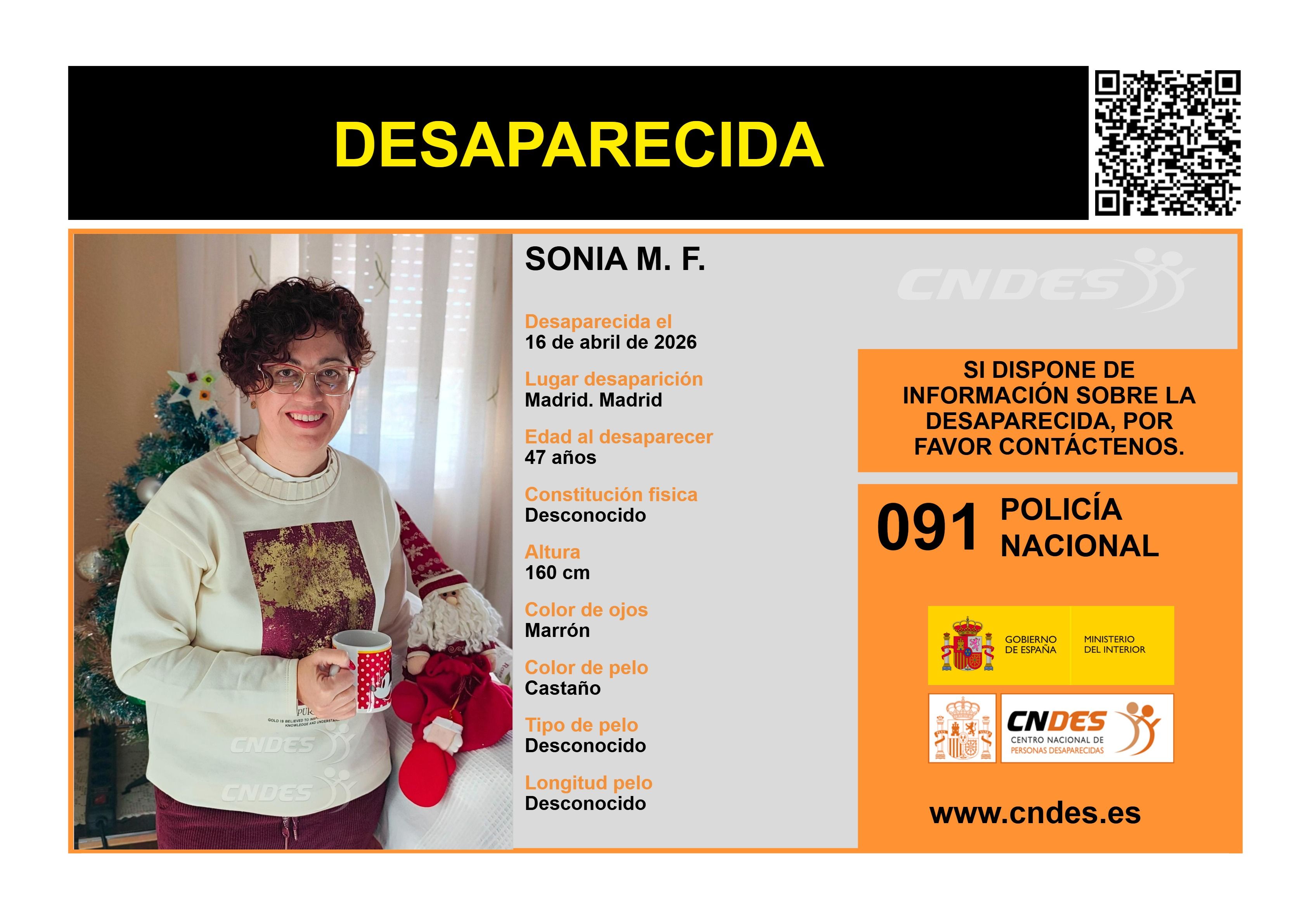 Cartel del CNDES de la desaparición de Sonia Martín