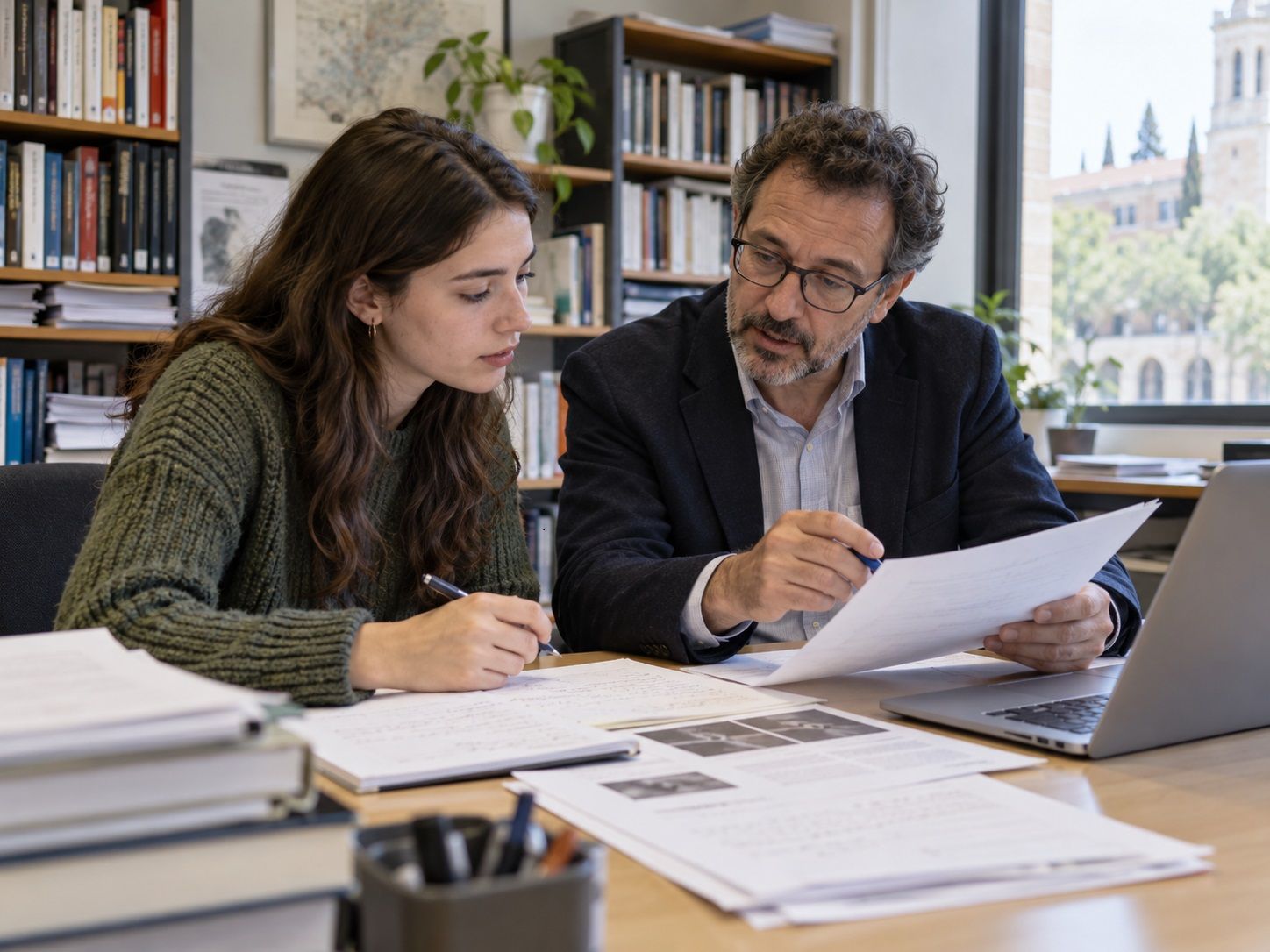 Estudiante universitario y su profesor