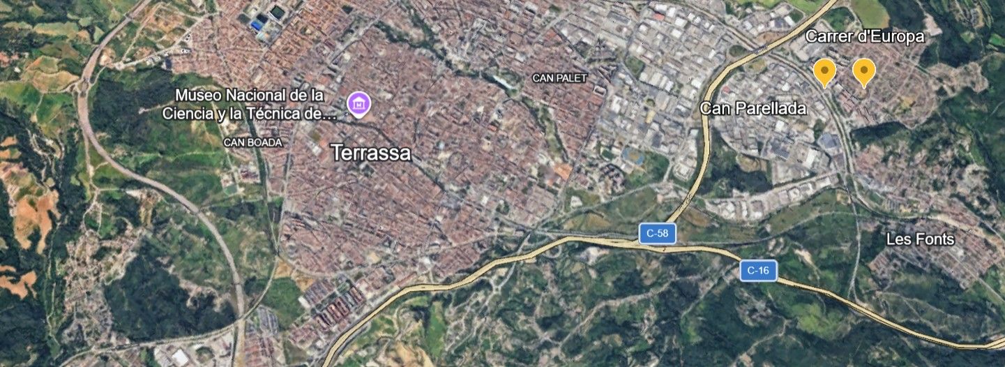 Mapa del lugar en el que dos guardias civiles fueron atacados en Terrassa