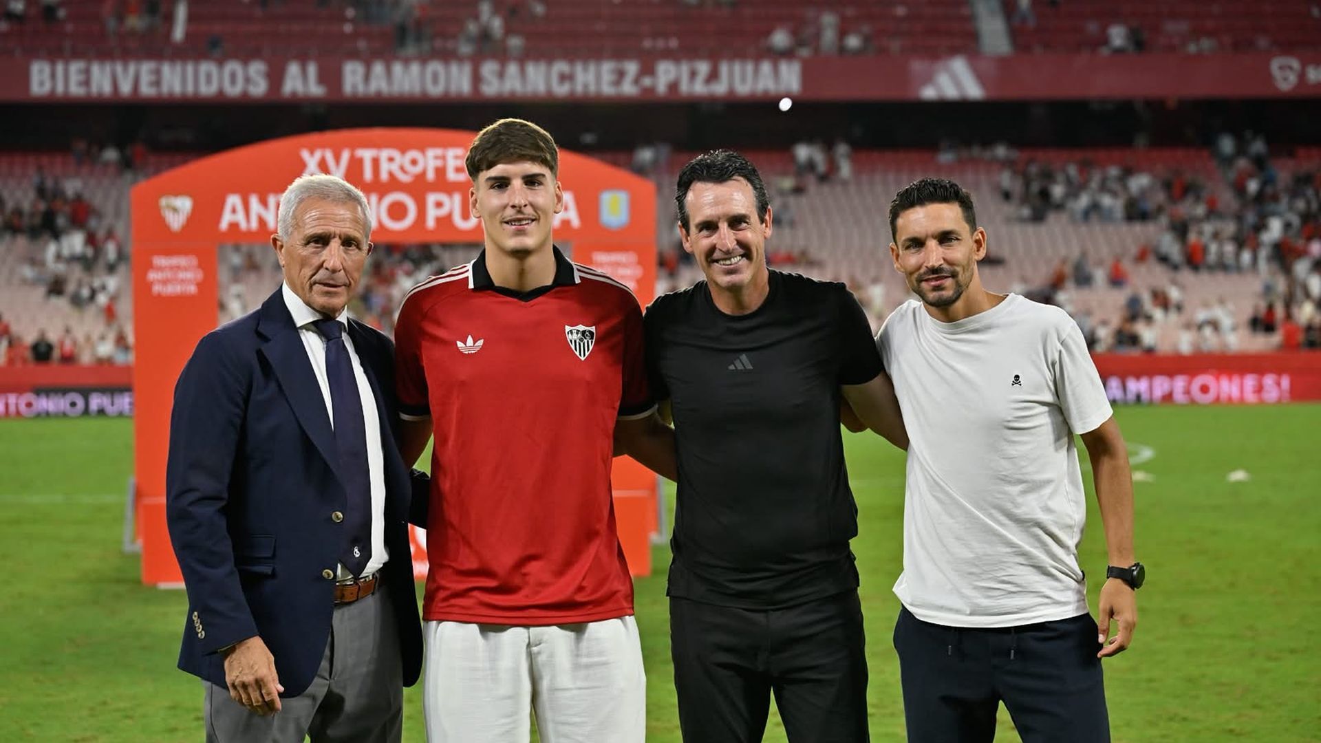Pablo Blanco, Aitor Puerta, Unai Emery y Jesús Navas, en el Trofeo Antonio Puerta